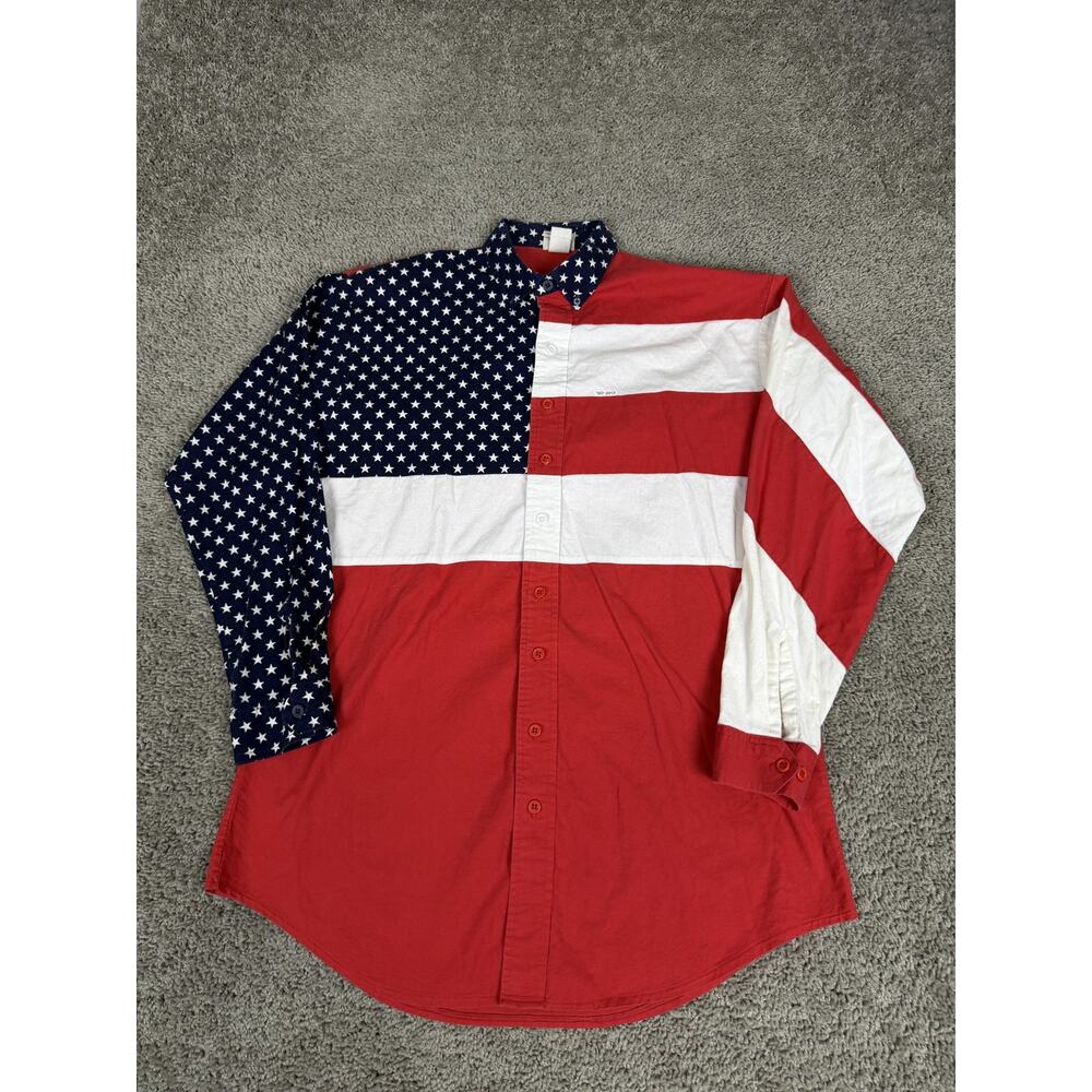 Vintage Mo Betta Shirt Mens 15x32 American Flag Stars Stripes Western Button USA
